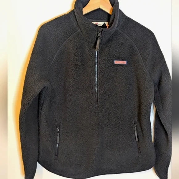Vineyard Vines Black Women's 1/2 Zip Sherpa Fleece Size Small - Picture 1 of 10